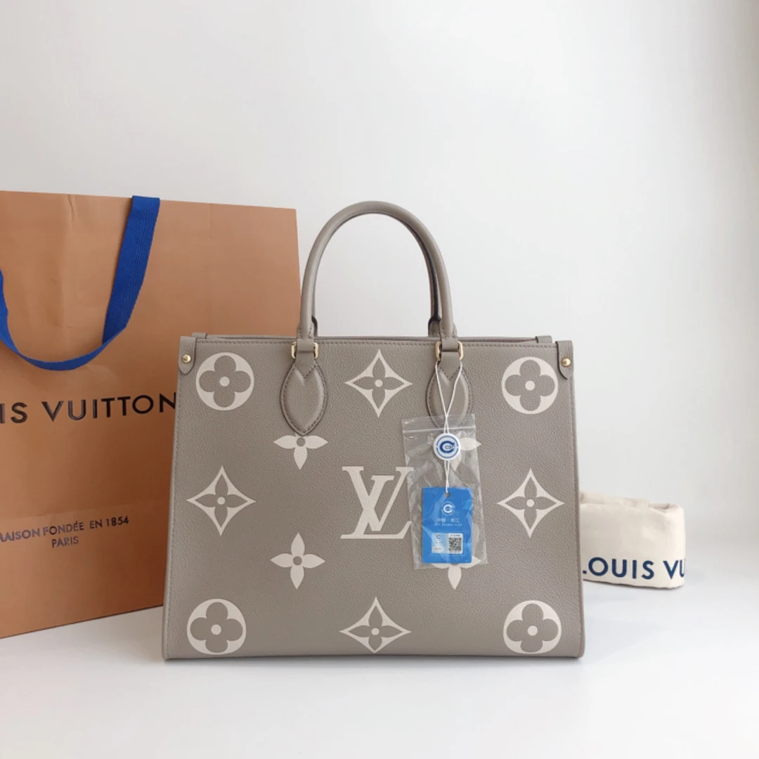 99新 奢之星 LV/路易威登 大象灰印花全皮中号Onthego单肩包 芯片