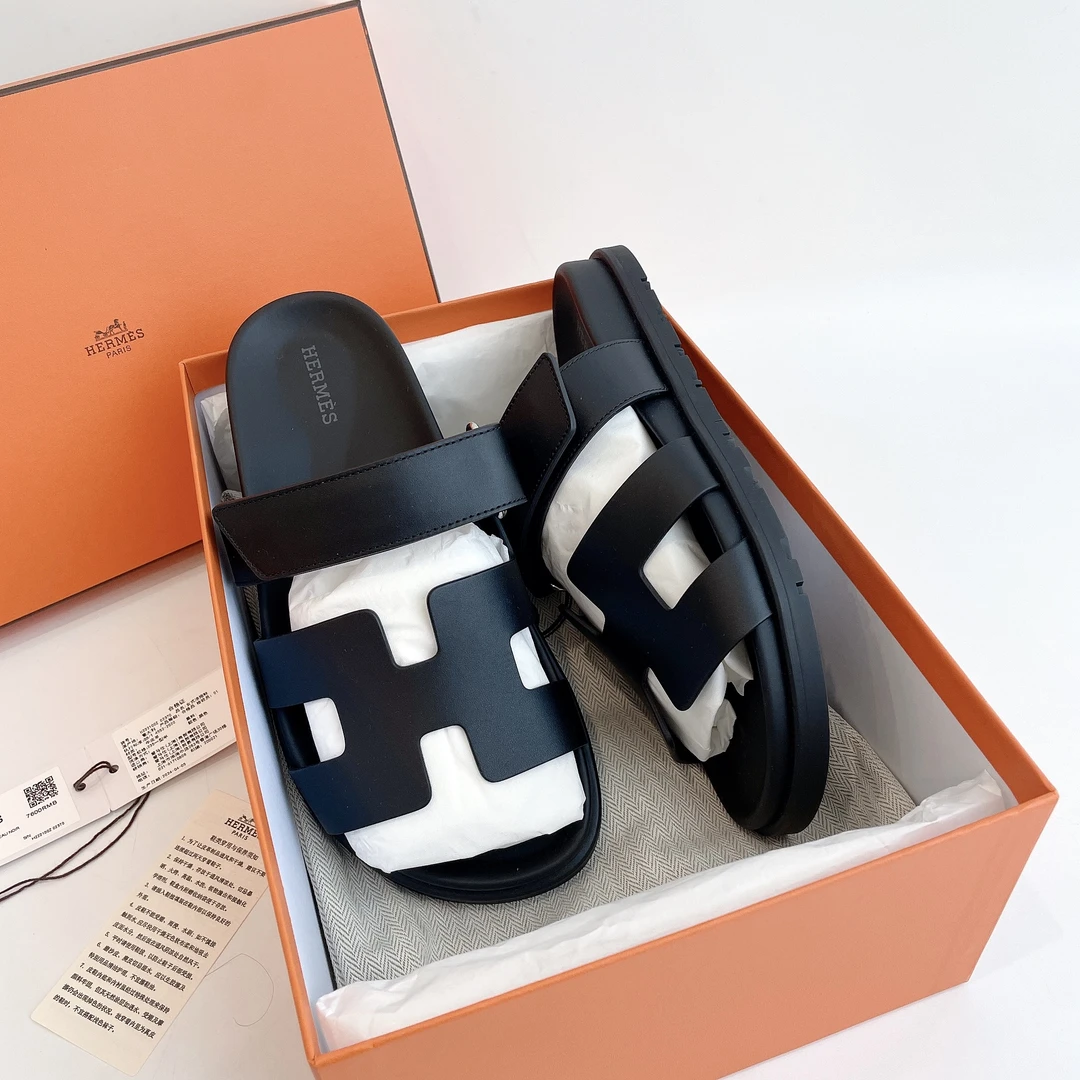 全新未使用 奢之星 Hermes/爱马仕 Chypre 黑色“二舅”拖鞋 37码