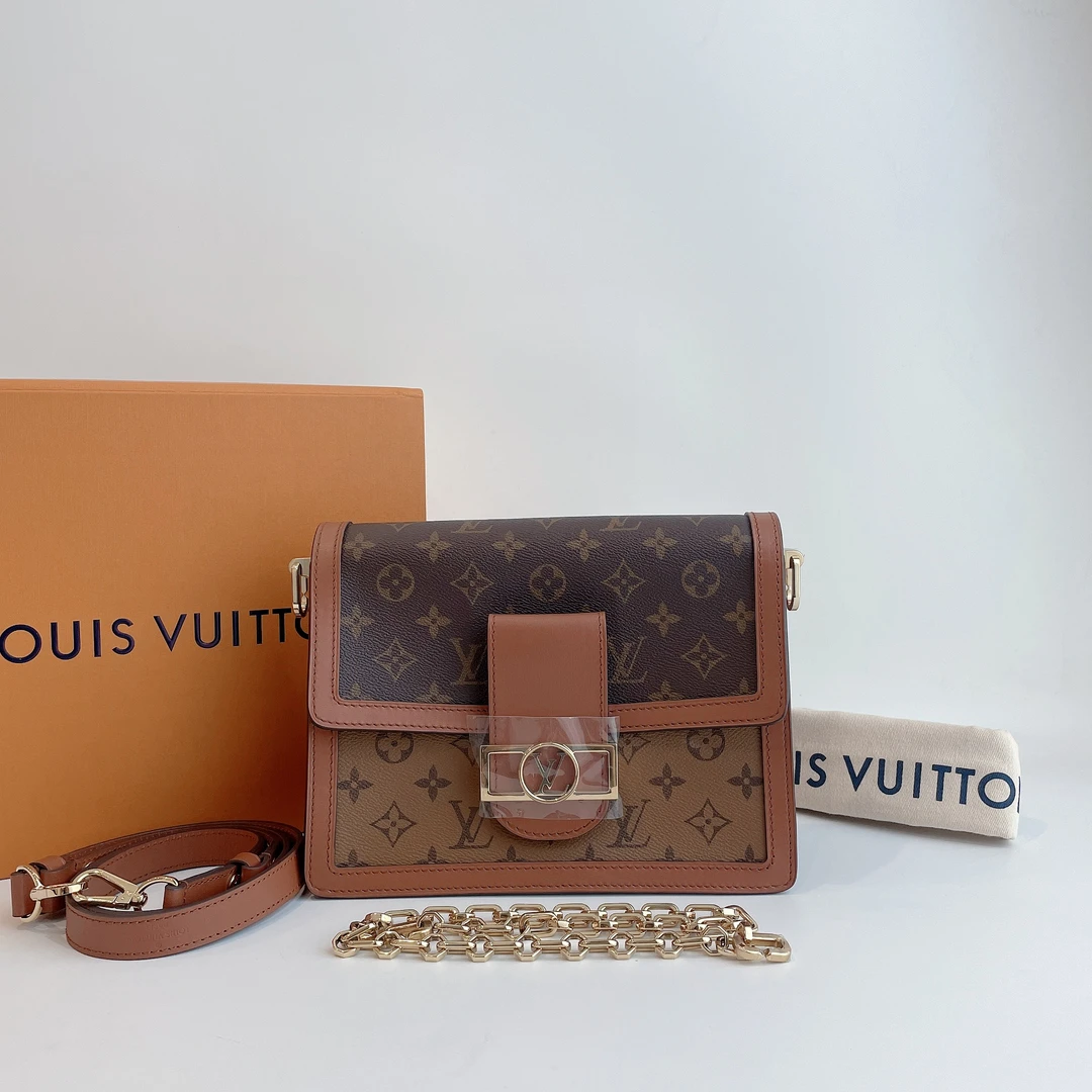 99新 奢之星 LV/路易威登 老花中号达芙妮单肩包 芯片款 新扣铜牌