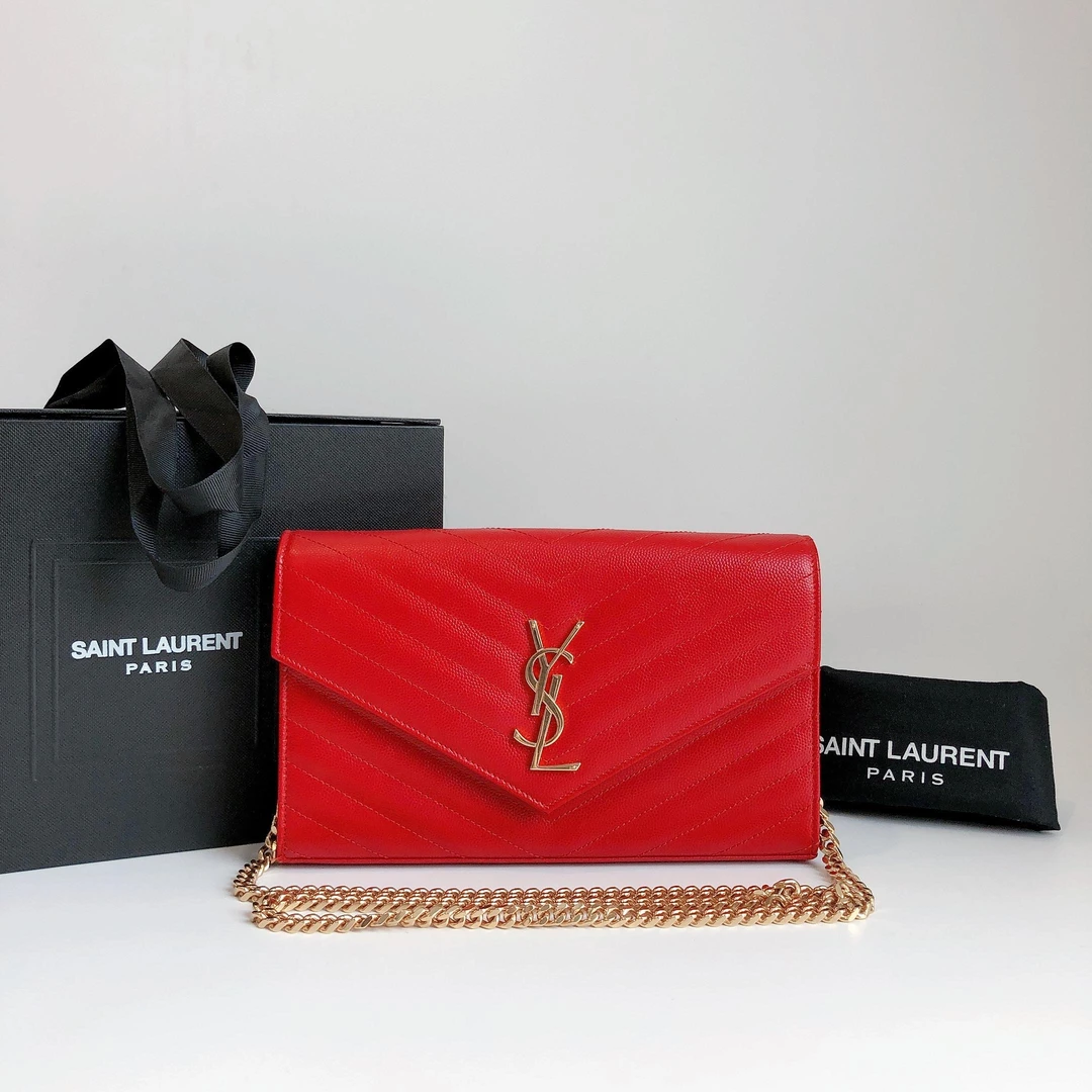 99新 奢之星 YSL/圣罗兰红金鱼子酱中号信封woc22 单肩包