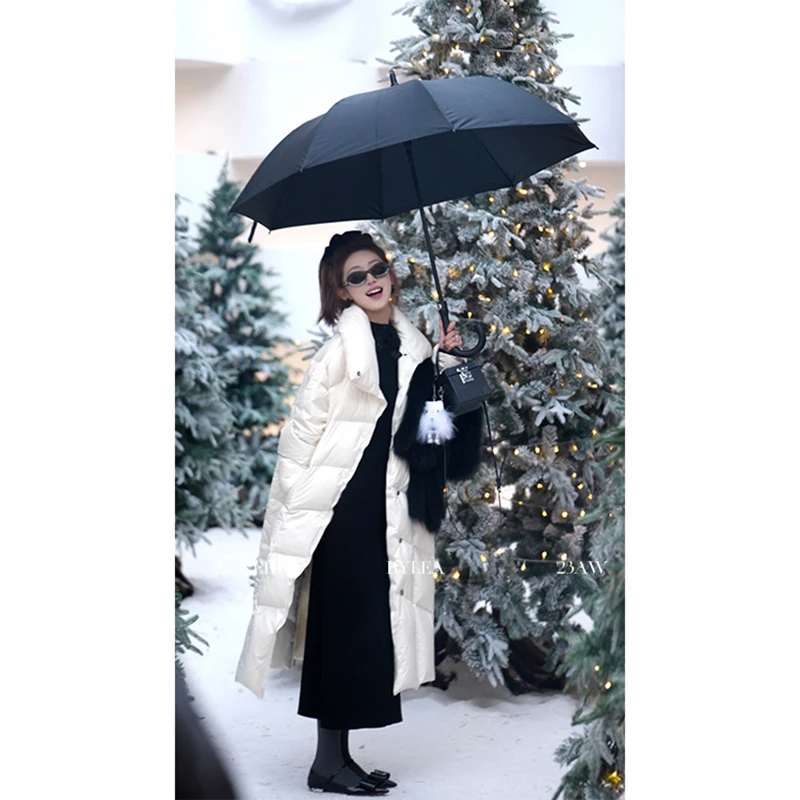 ZONEE 边陲城市的雪 百搭鹅绒服！白色翻领长款90新国标白鹅绒服