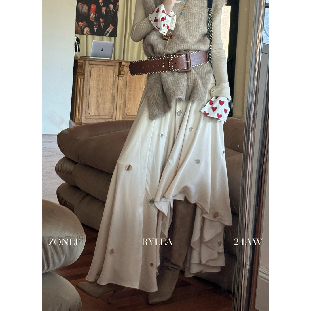 ZONEE 浪漫波西米亚 法式原创设计气质感闪片不规则设计半身裙