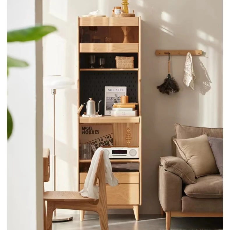 Y全实木餐边柜现代简约小户型餐厅红橡木多功能储物柜