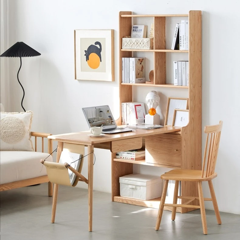 【微瑕】清全实木书桌书柜书架一体北欧简约小户型学习桌