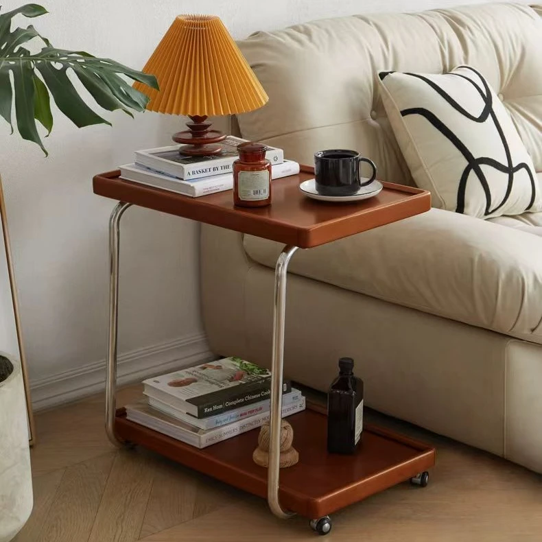 实木C型大款边几现代简约可移动客厅实木边桌双层收纳移动茶几