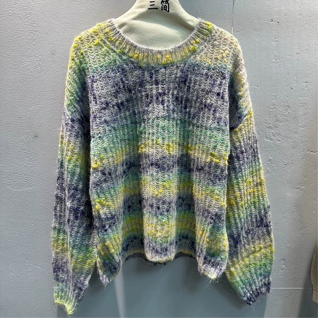 【三简轻奢】时尚新款花纱减龄款套头撞色休闲针织