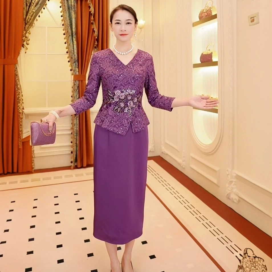 丈母娘婚礼礼服平时夏装服装蕾丝喜婆婆喜妈妈婚宴装