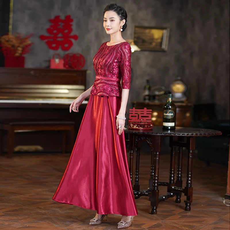 喜庆喜婆婆婚宴服喜妈妈婚礼装宴会洋气高贵气质显瘦礼服长款