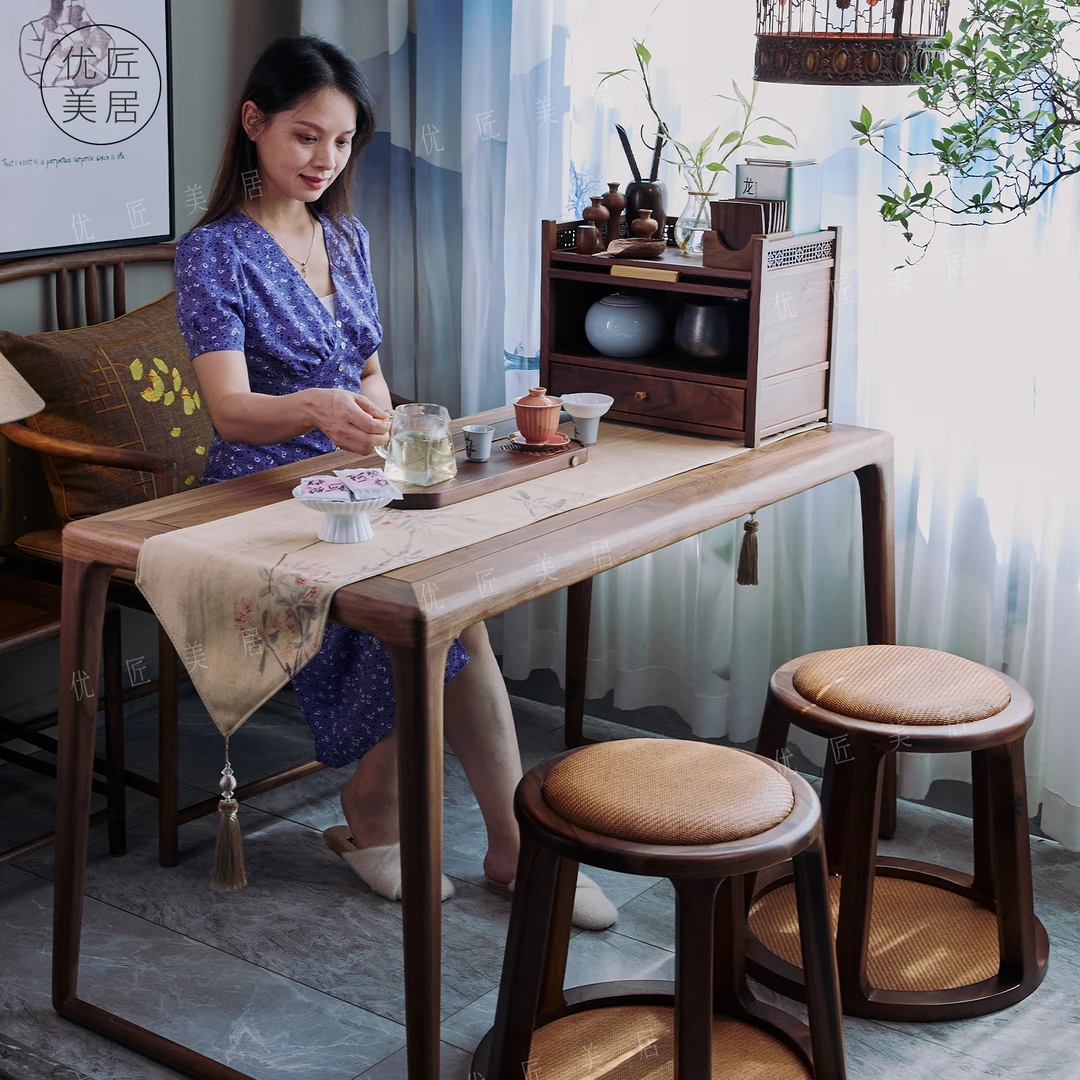 胡桃木新中式茶桌椅小户型简约禅意实木家用民宿阳台功夫小茶几桌