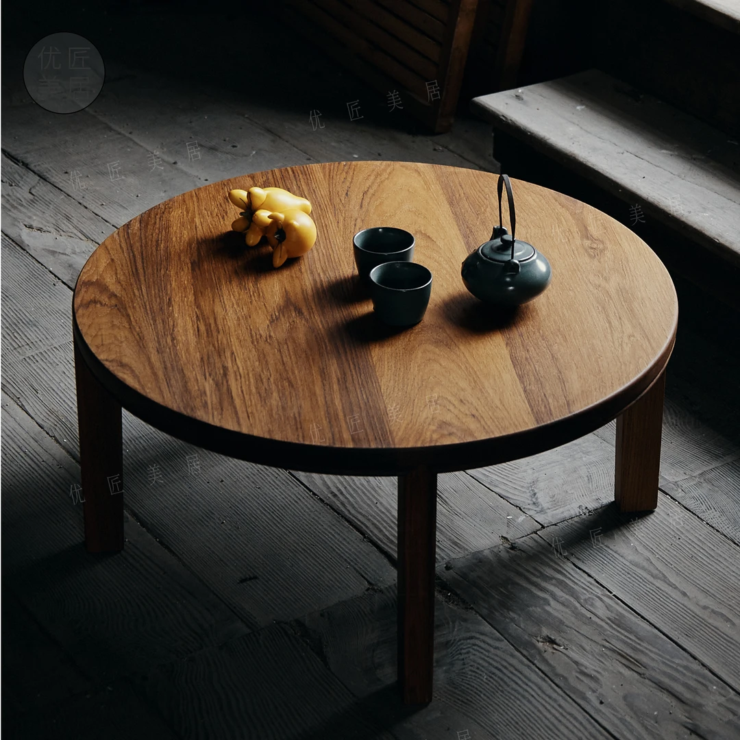 缅甸柚木茶几日式实木户外原木榻榻米矮桌茶桌炕几侘寂风飘窗茶几