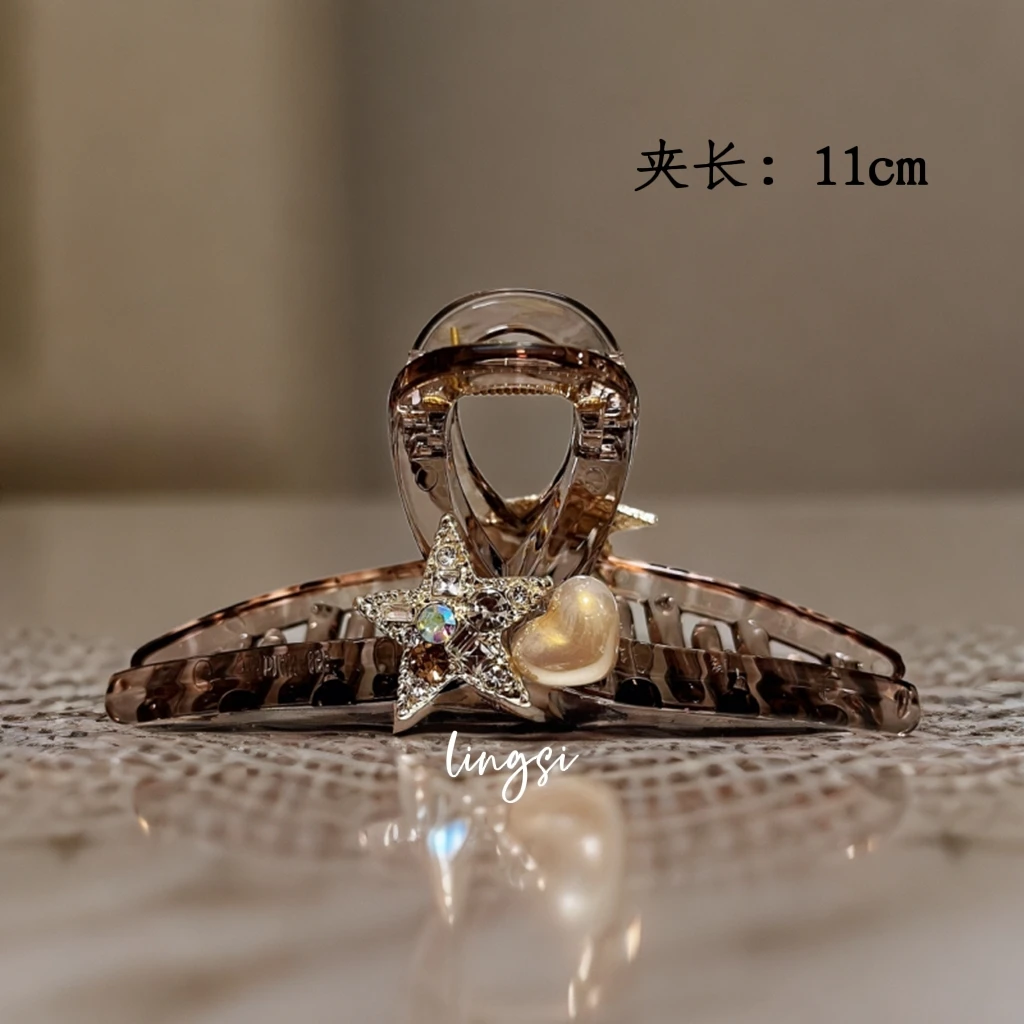 L1063美拉德风发夹高级感咖色抓夹气质后脑勺盘发鲨鱼夹发卡夹子