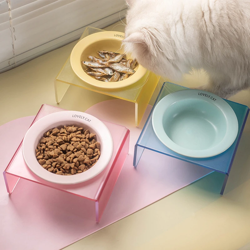 韩国bd同款飞碟猫碗陶瓷宠物碗狗碗湿粮碗猫狗喝水食盆餐桌带碗架
