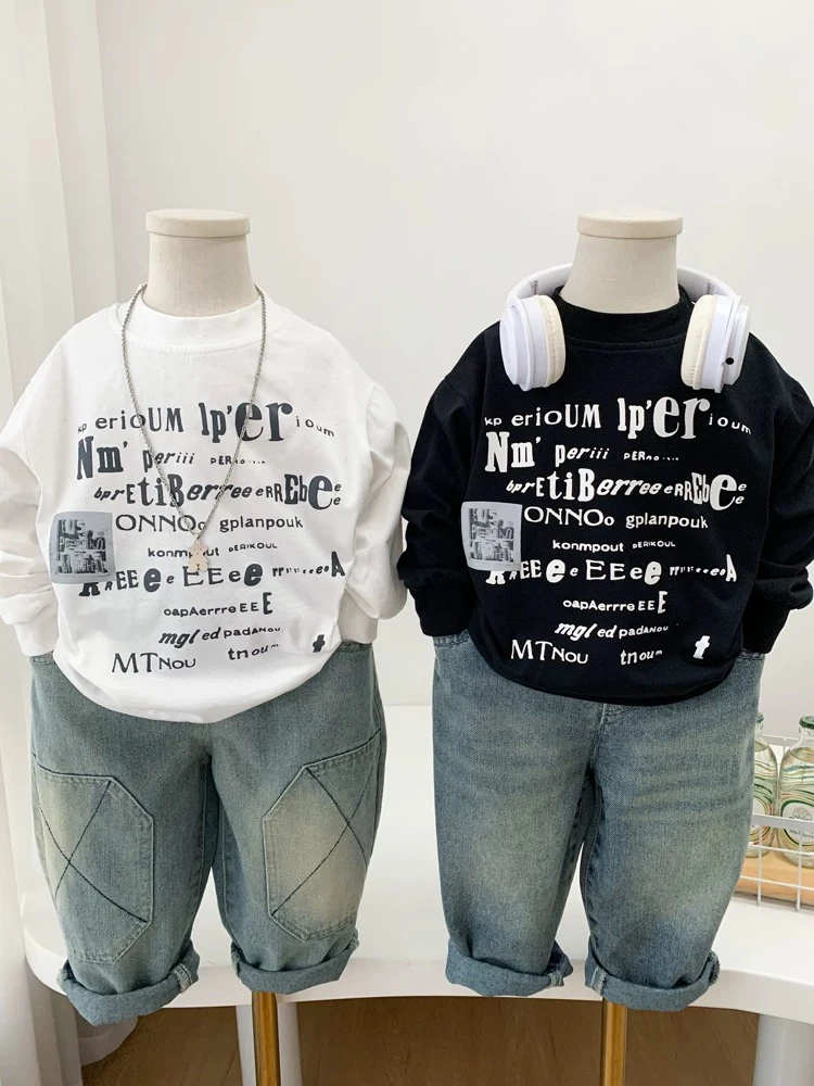 男童字母长袖T恤儿童圆领打底衫新款春装中小童休闲体恤洋气百搭t