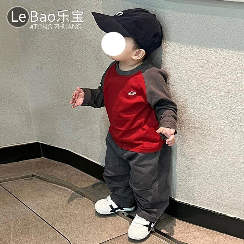 儿童卡通T恤长袖男童2025新款儿童插肩袖拼色潮宝宝打底衫女洋气