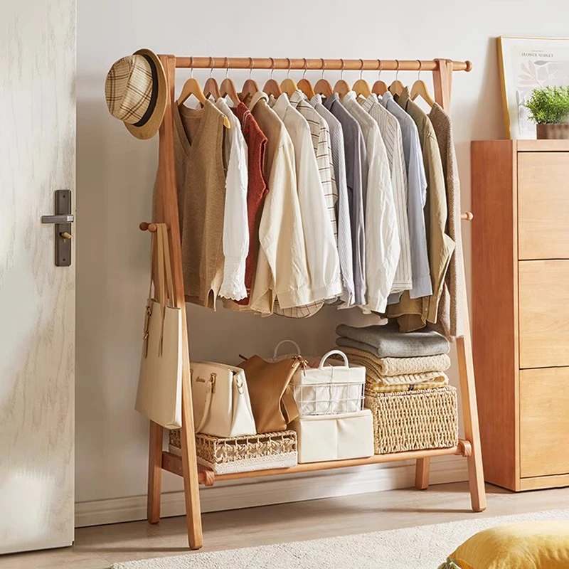 加厚实木挂衣架子家用落地卧室房间立式榉木简易衣服架简约晾衣架