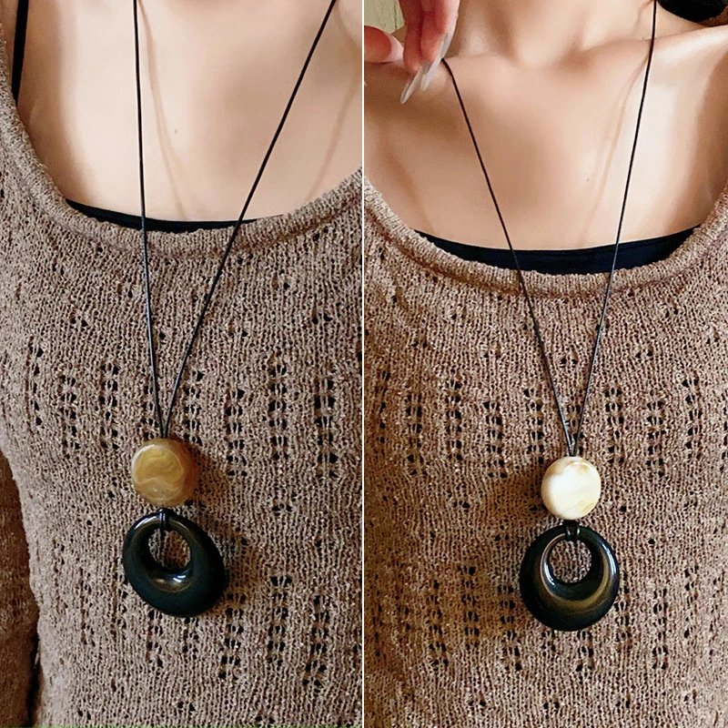 合金项链 民族风长树脂款吊坠毛衣链高级感气质新潮项链个性百搭