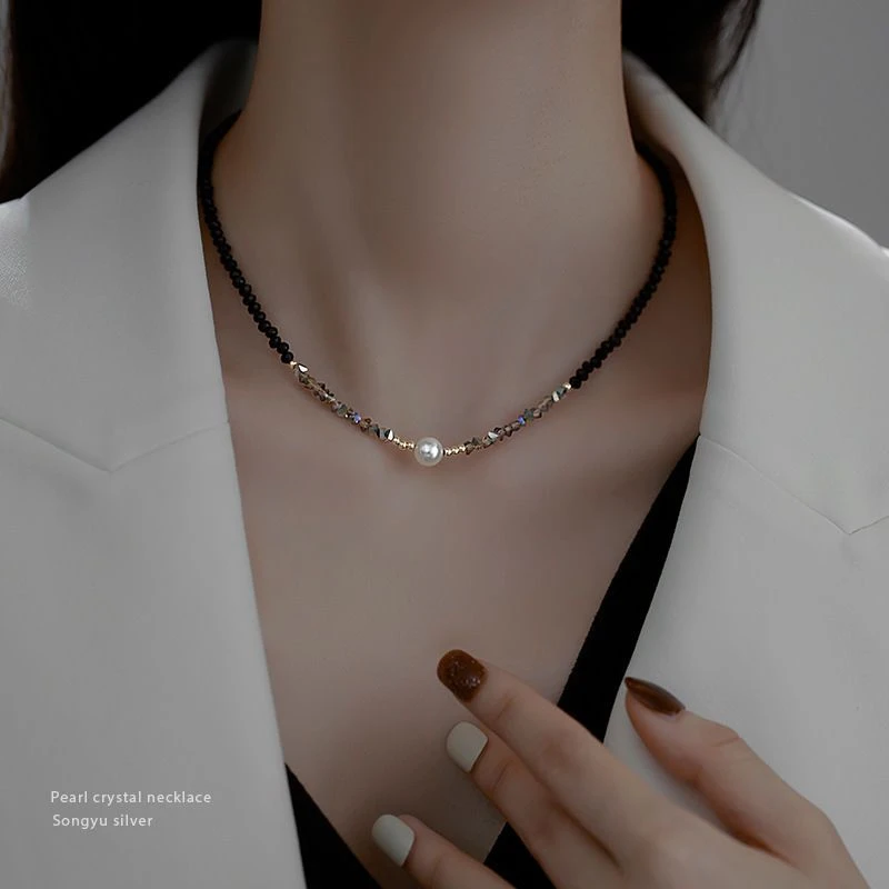 合金仿珍珠项链 项链女新款潮锁骨链复古高级小众设计感简约百搭