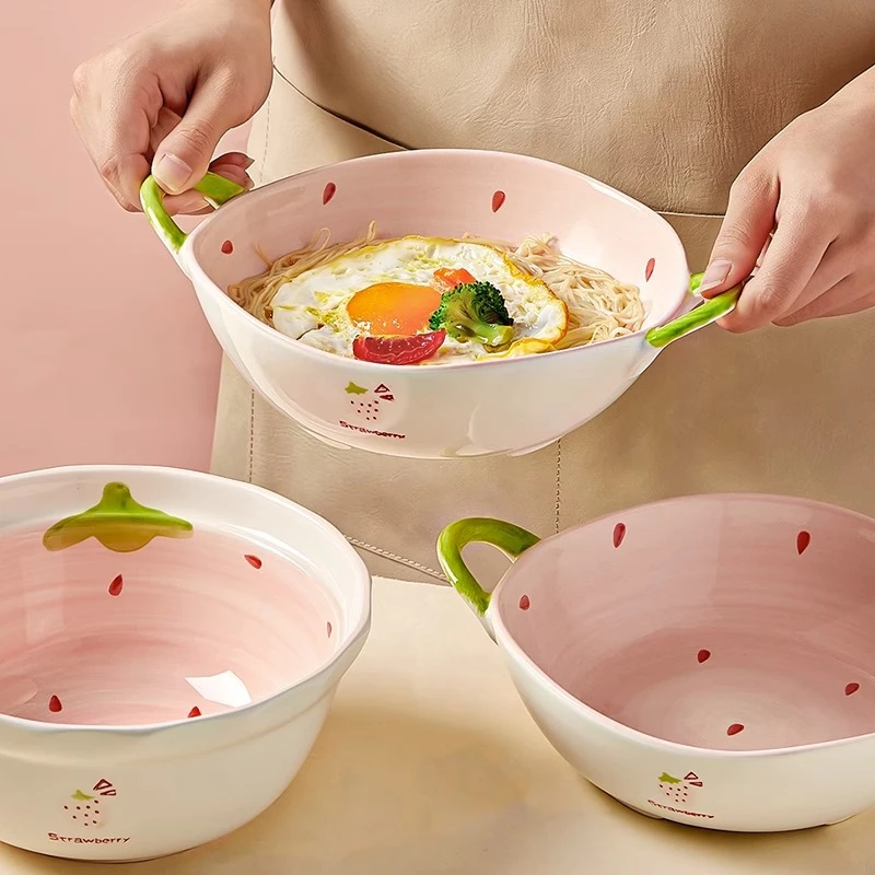 可爱双耳汤碗家用10寸大碗陶瓷泡面碗高颜值大号带耳汤盆2022新款