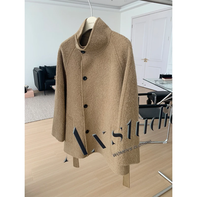 阿昕亮晶晶 金敏喜大衣 绵羊毛羊驼毛插肩袖双面呢大衣AX240608