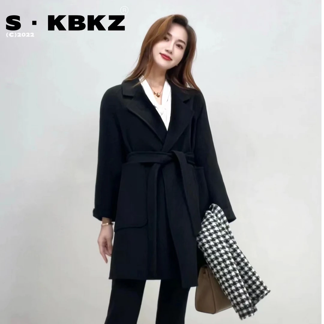 S·KBKZ【精致女人】秋冬洋气修身火龙果紫双面呢大衣高端长毛呢大衣