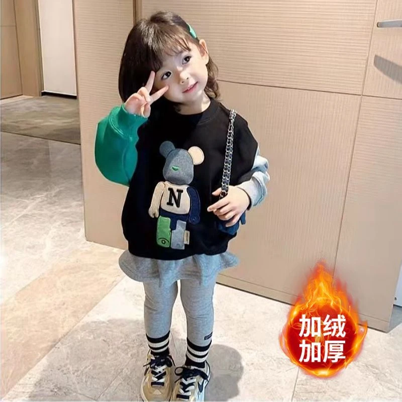 宝宝秋冬新款儿童卫衣加绒加厚休闲洋气百搭上衣中大小童潮女童