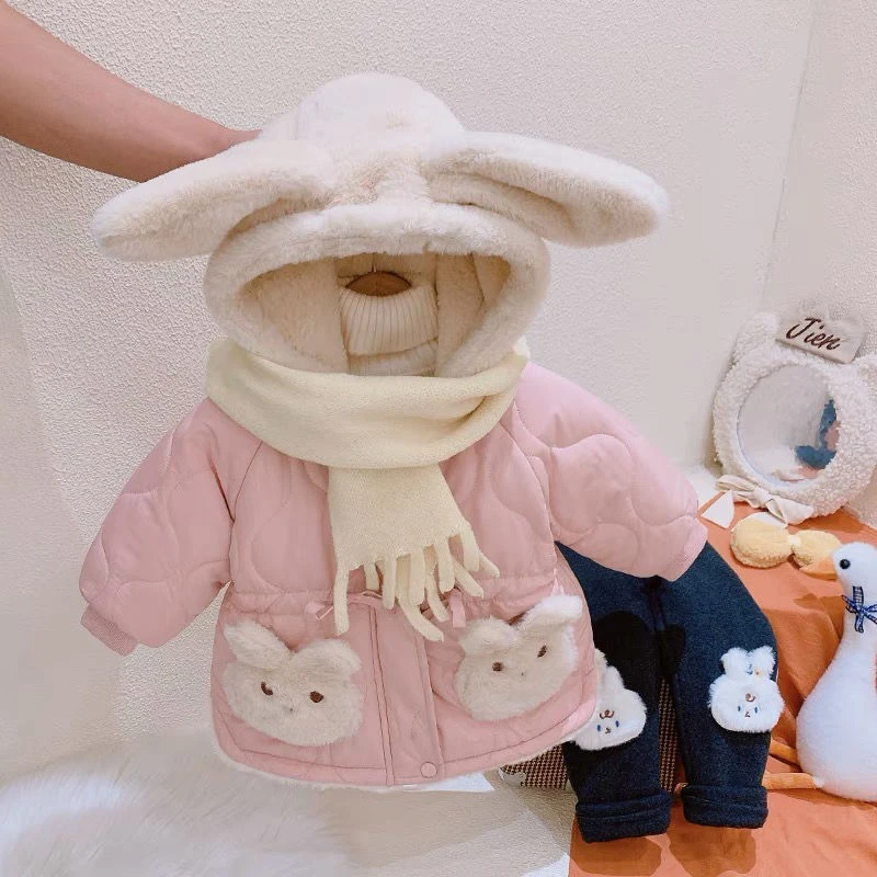 童装女童2023冬季新款加厚连帽女宝宝加绒厚保暖棉服外套棉衣婴儿