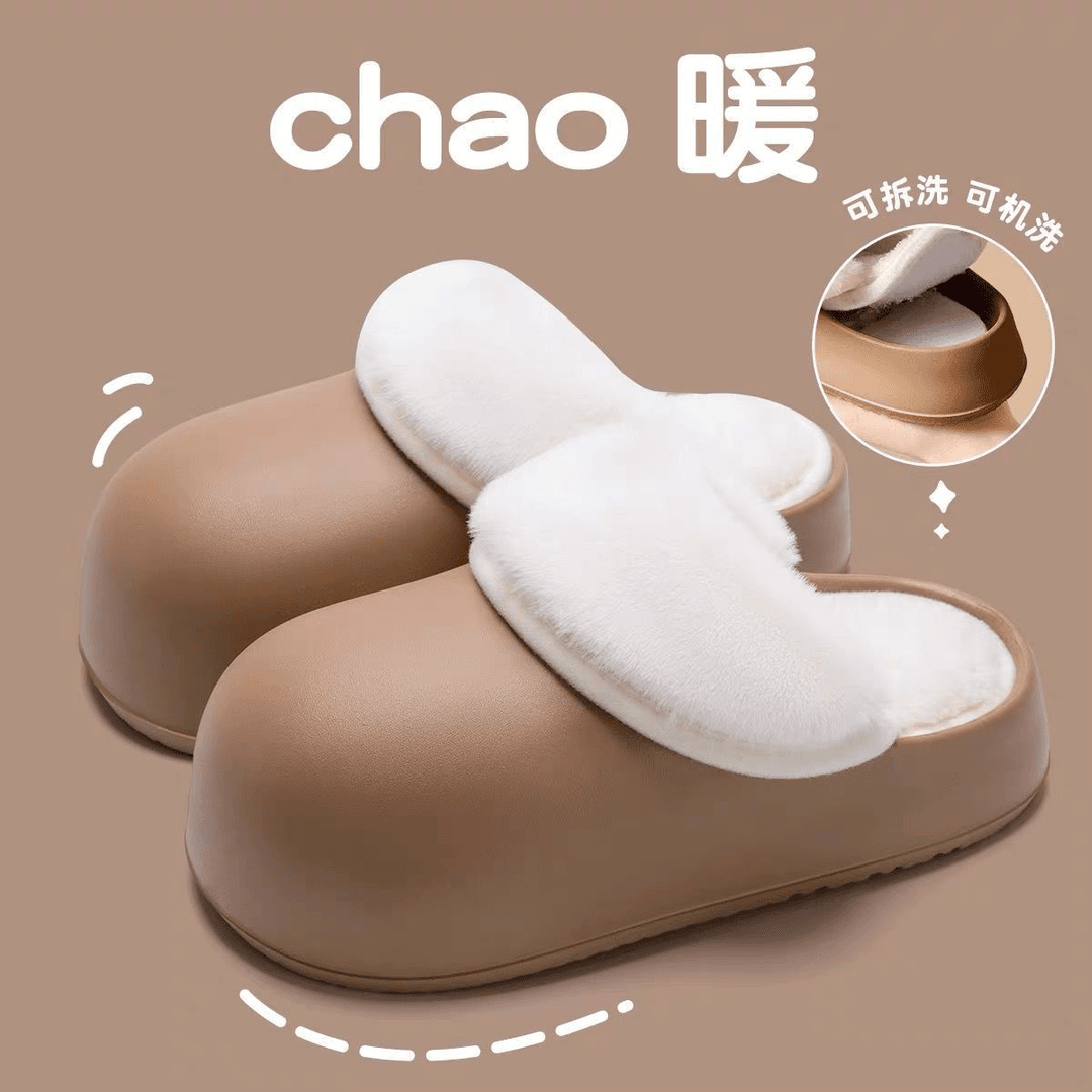 棉拖鞋女秋冬季防滑防水棉拖保暖厚底情侣加绒拖鞋室内居家踩屎感