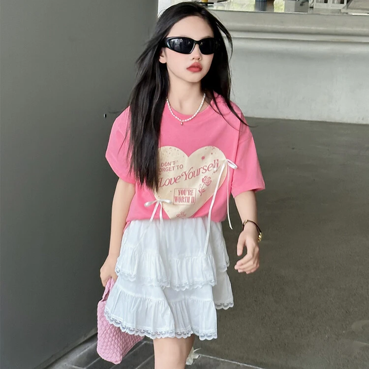 女童夏季短袖套装2024新款洋气女大童半身裙时髦儿童夏装两件套裙