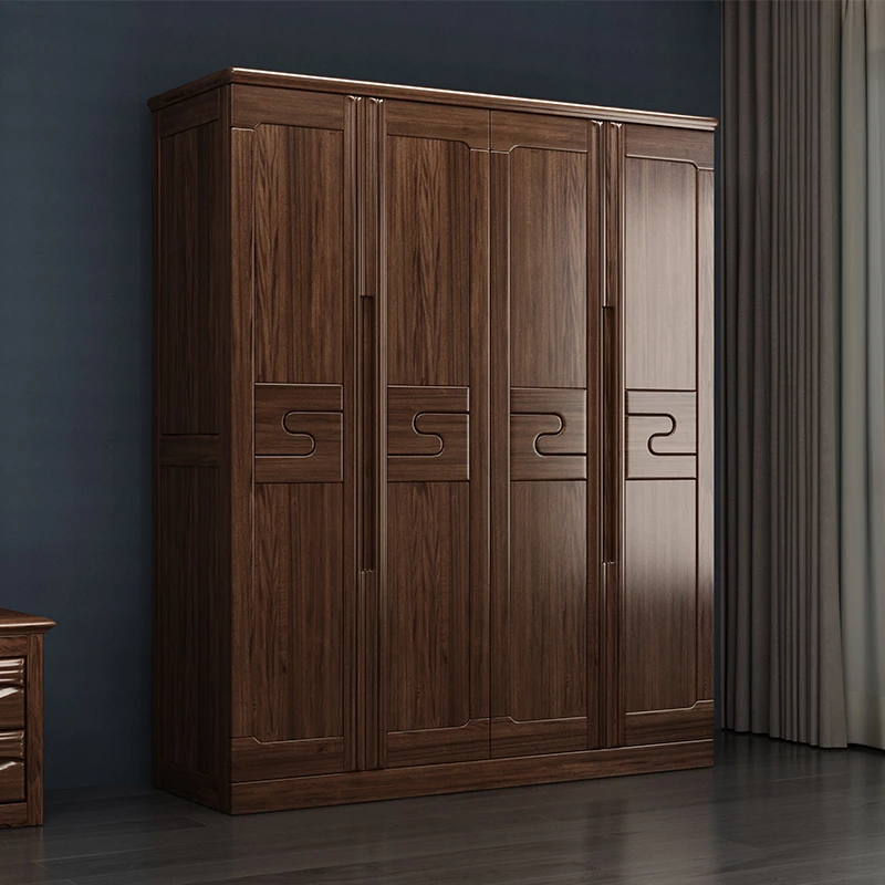 现代简约实木衣柜四五门胡桃木对开门衣柜主卧室大衣橱家具中式柜