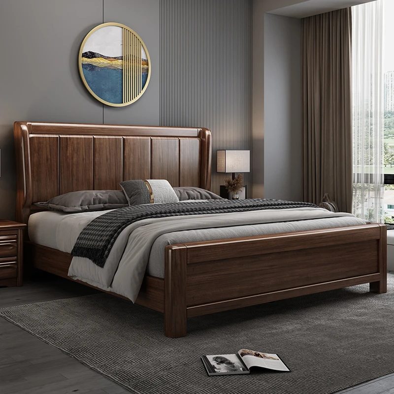 胡桃木实木床1.8米现代简约储物大床主卧室轻奢新中式双人床婚床