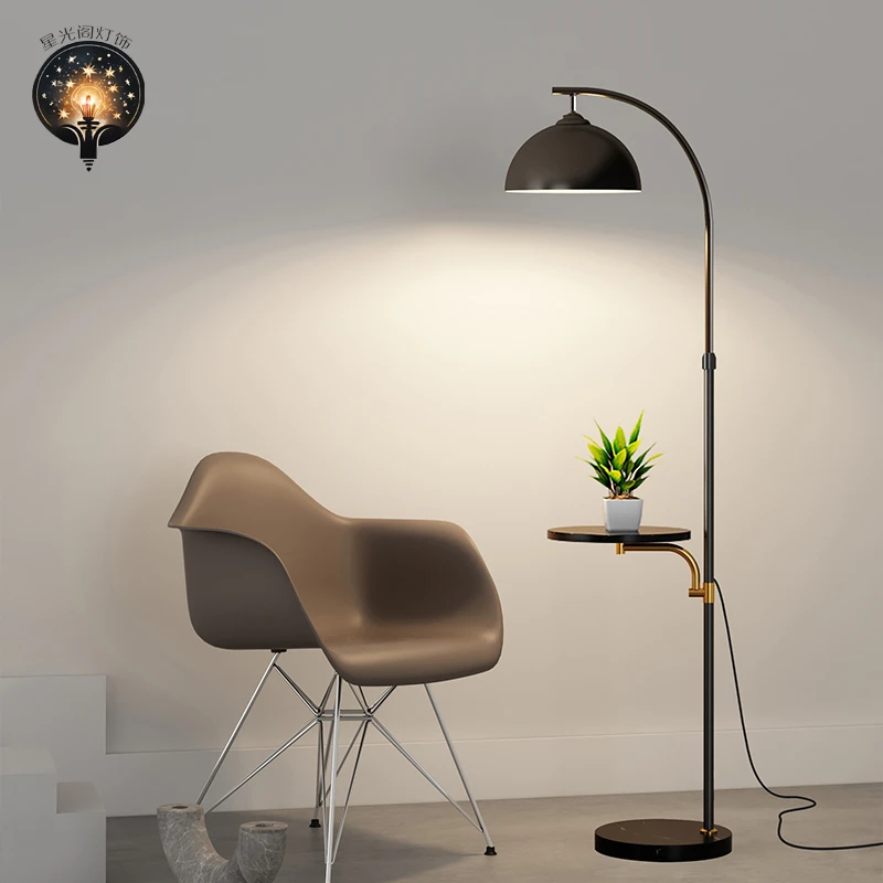 钓鱼灯落地灯客厅沙发边奶油风置物茶几轻奢卧室床头一体立式台灯