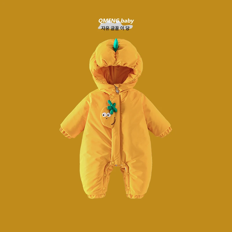 婴儿新生儿宝宝卡通连帽加绒加厚保暖三防高颜值婴儿外出秋冬衣服