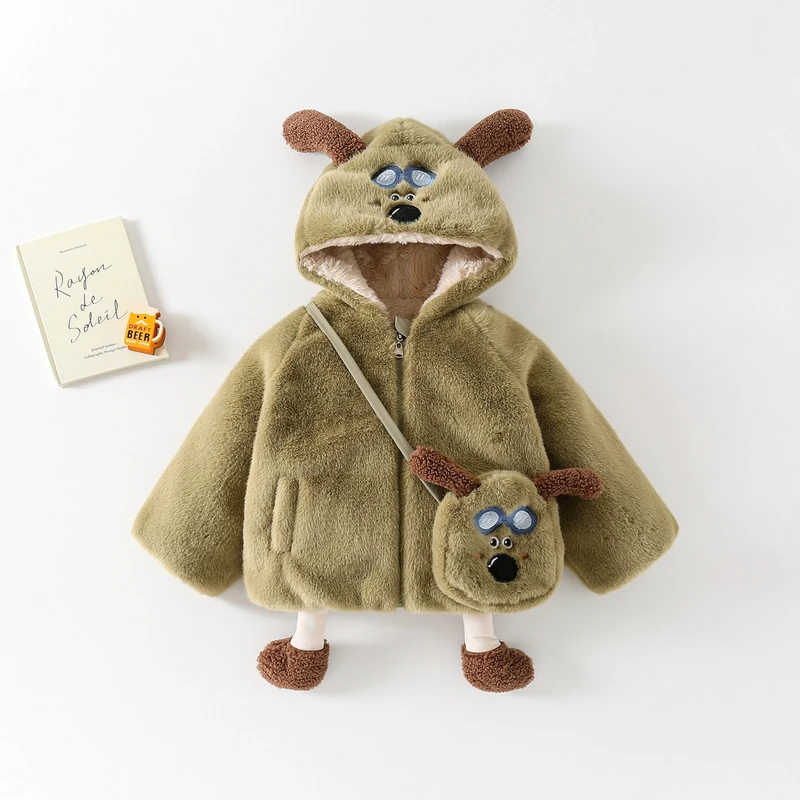 儿童外套男童洋气宝宝加绒毛绒加厚保暖冬季女童卡通冬款小童秋冬