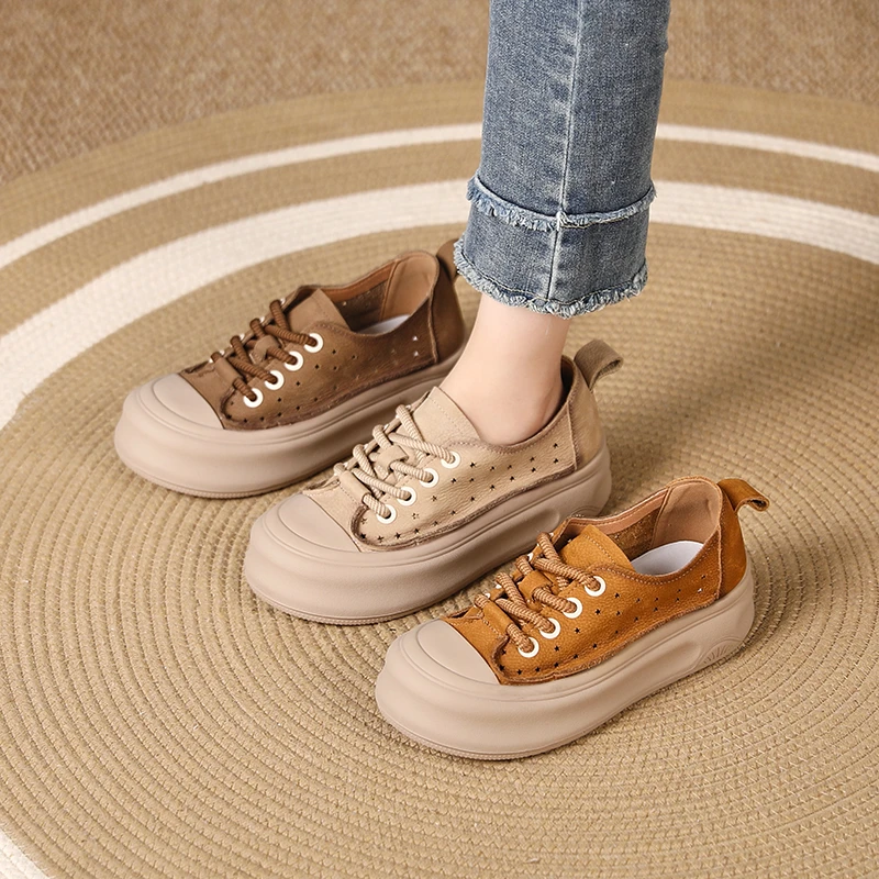 【翔子手工】时尚休闲百搭复古厚底真皮女鞋夏季新款软底透气鞋子