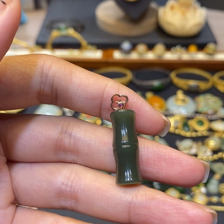 和田玉颈饰银S925镀金镶嵌