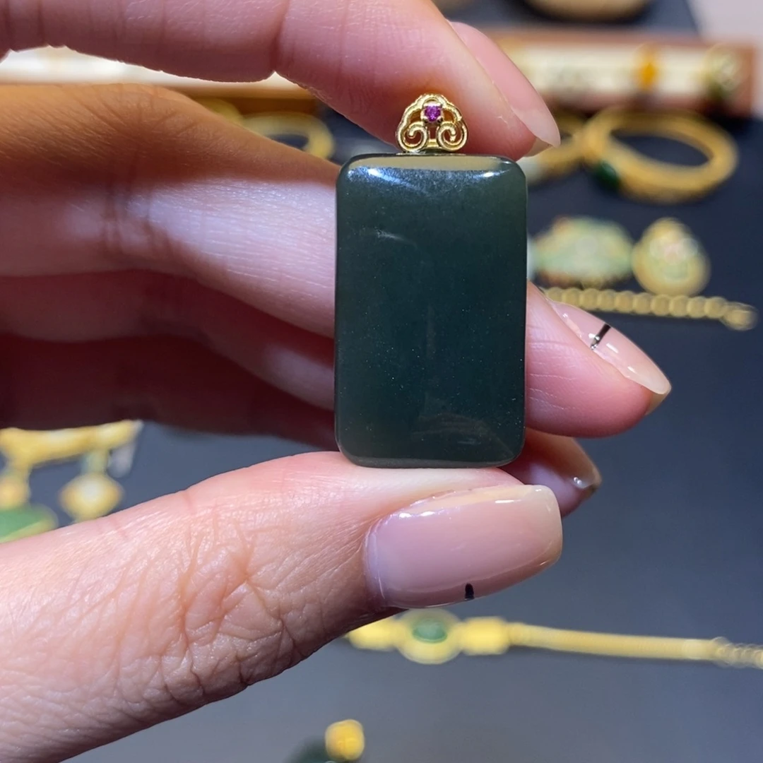 和田玉颈饰银S925镀金镶嵌