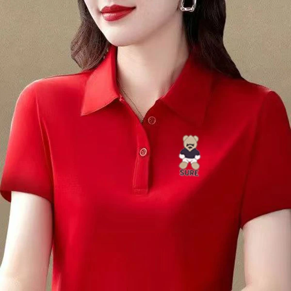 夏季翻领POLO衫运动休闲女士宽松T恤大码妈妈装韩版减龄洋气百搭