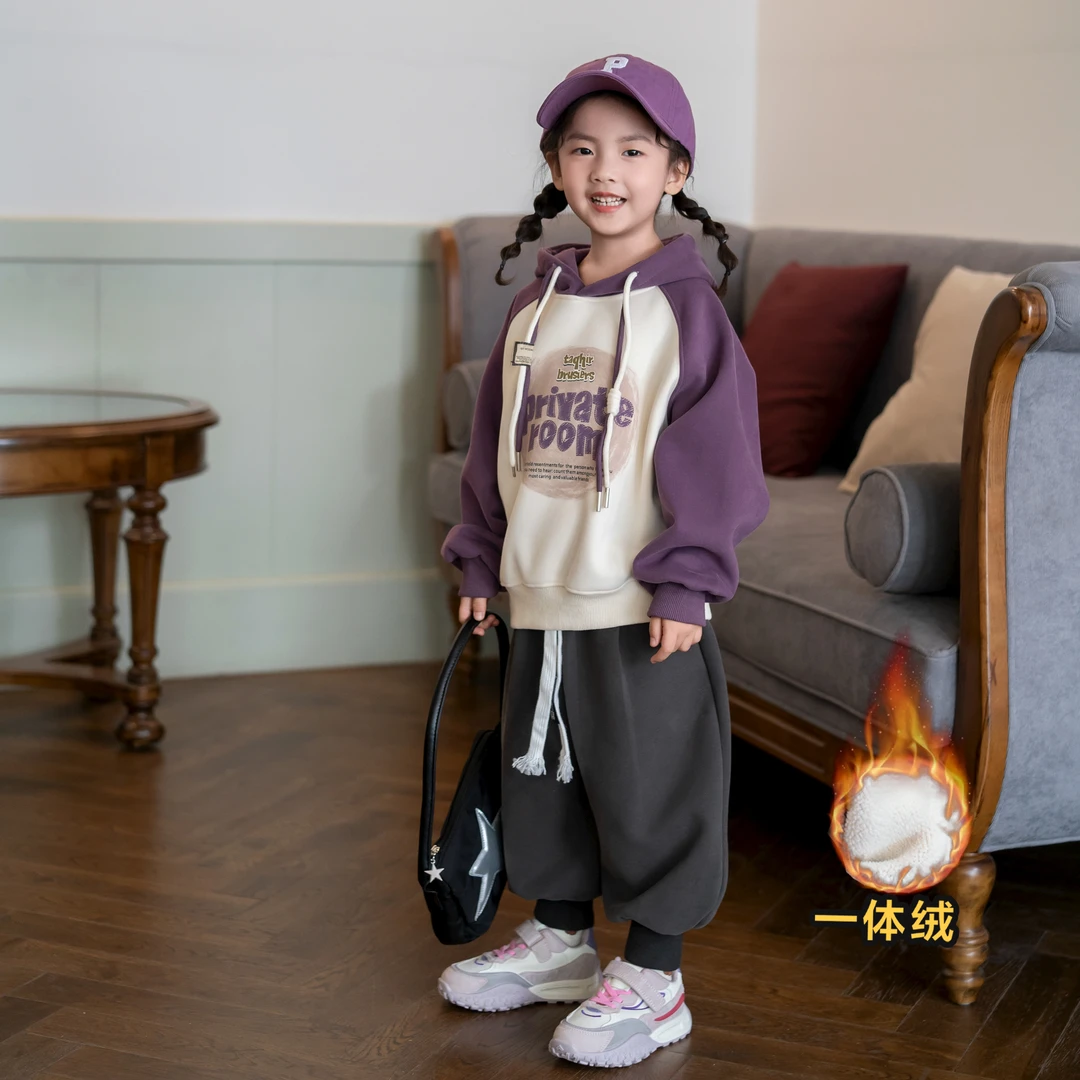 儿童秋冬连帽卫衣套装韩版印花休闲运动裤两件套