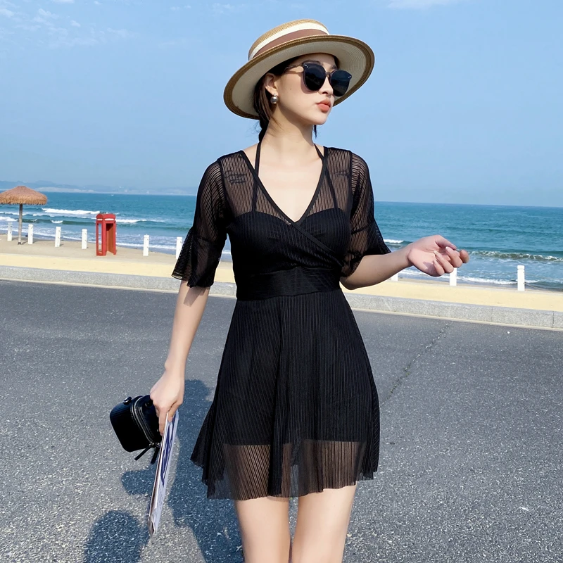泳衣女裙式连体保守遮肚显瘦韩版ins风大码时尚夏季胖MM温泉泳装