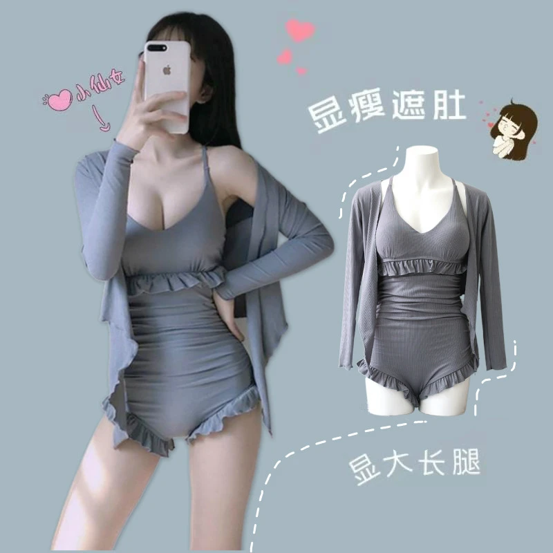 泳衣女2024新款性感连体两件套保守罩衫显瘦韩国ins风温泉游泳装