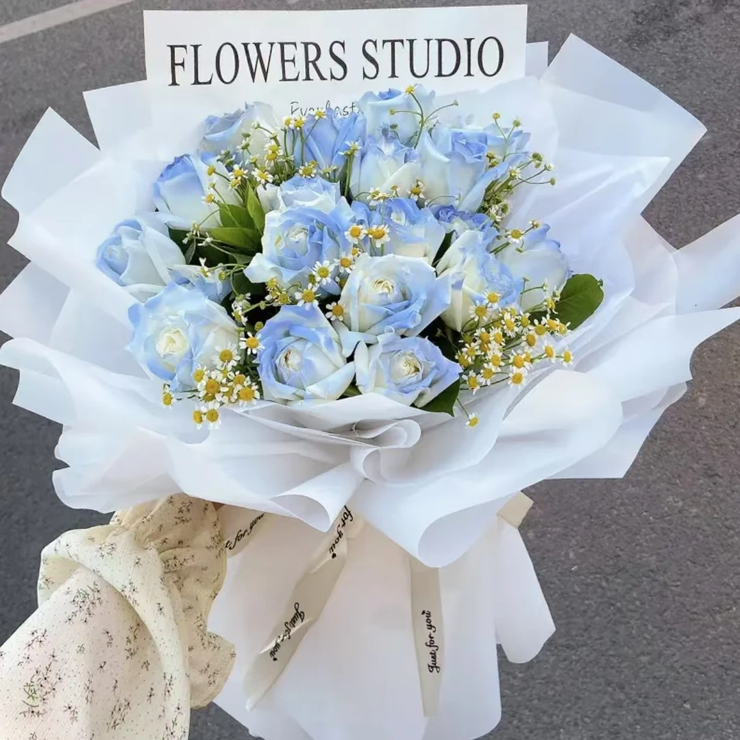 密西根碎冰蓝玫瑰生日花束送花上门全国同城配送上门附近鲜花店