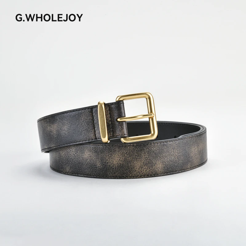 G.WHOLEJOY女士休闲3.4cm做旧双色潮流百搭双面牛皮腰带0204008