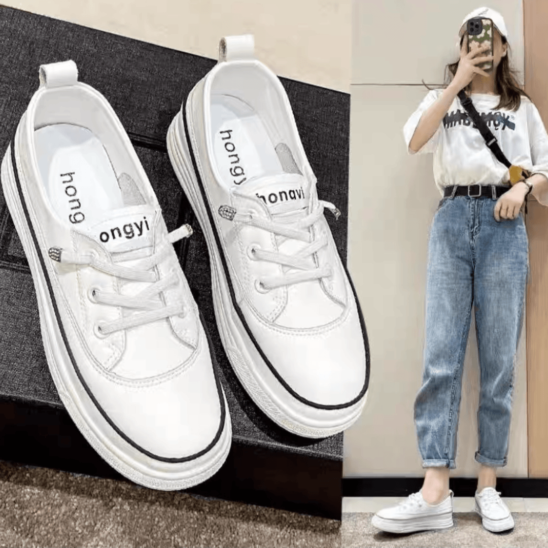 新款真皮女鞋时尚平跟舒适圆头休闲小白鞋百搭软底
