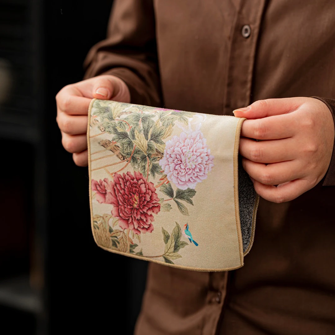 珊瑚绒国色天香牡丹吸水茶巾