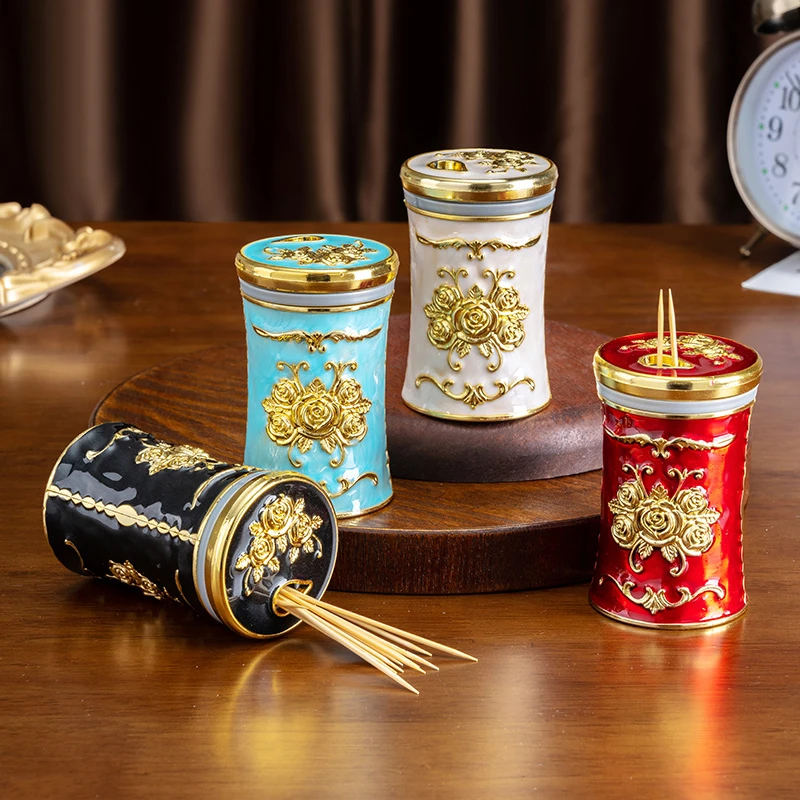 客厅按压式牙签收纳盒家用牙签盒自动餐桌餐厅便携个性复古牙签筒