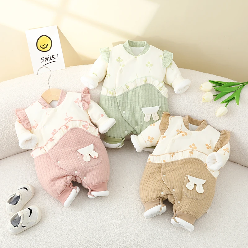 婴儿衣服新生儿蝴蝶衣宝宝夹棉哈衣爬服120克棉衣满月服外出服