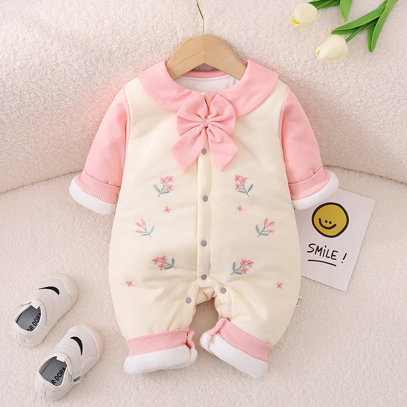 婴儿连体衣棉衣120克棉服秋冬款哈衣爬服女宝宝公主服饰3-12月穿