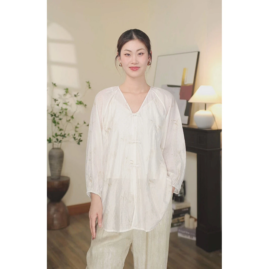 【拉法LARFille】「禅韵诗意」高个子定制天丝国风衬衣吊带套装