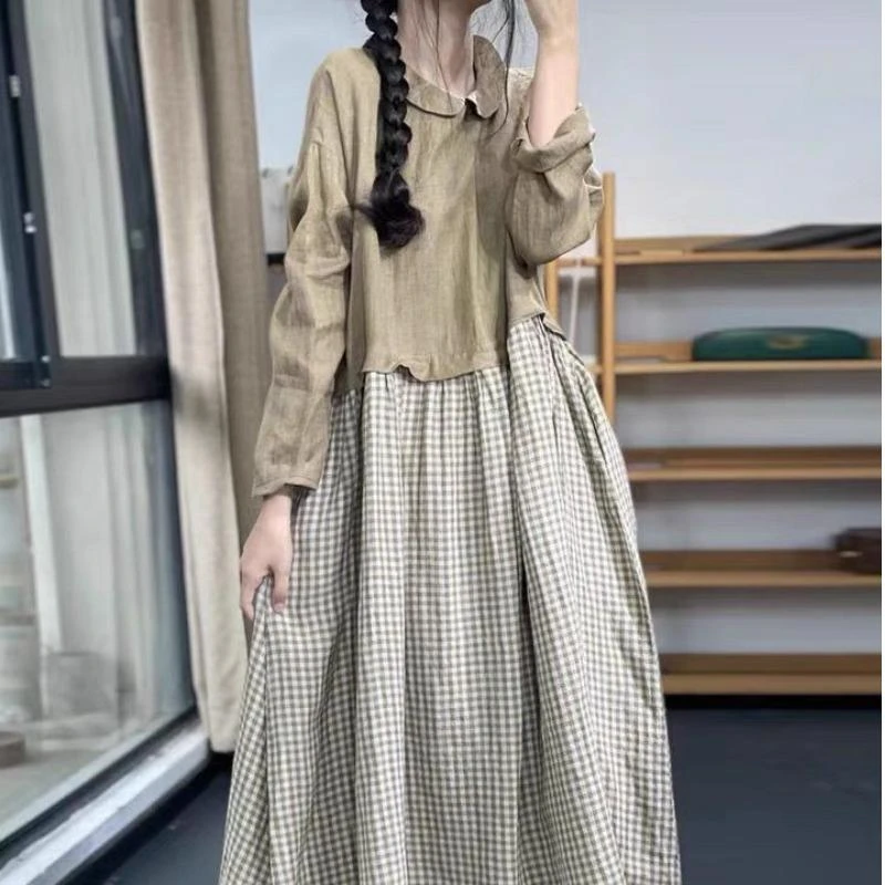 品牌折扣店商场春秋文艺亚麻宽松休闲气质百搭撞色新款潮牌女装