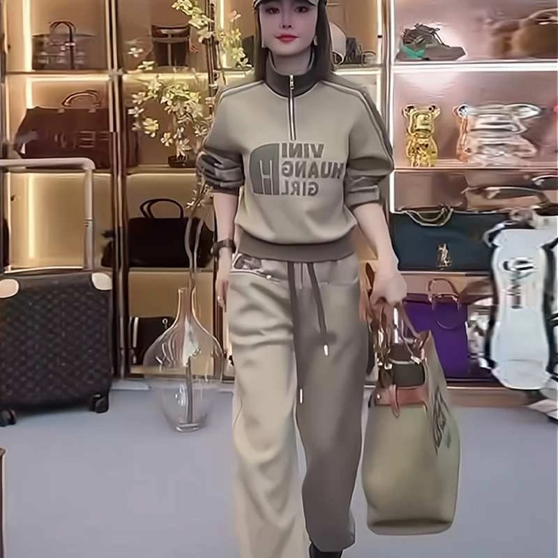 欧货时尚洋气休闲运动套装女秋冬2023新款小个子加绒加厚卫衣卫裤